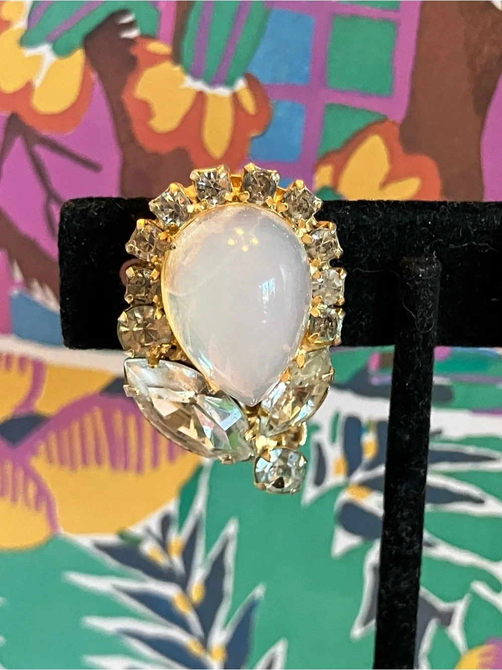 MOONSTONE CLIP ON EARRINGS 1 1/4” long